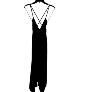 Black Eyelet Lace Maxi Dress Spaghetti‎ Straps V Neck Boho Festival